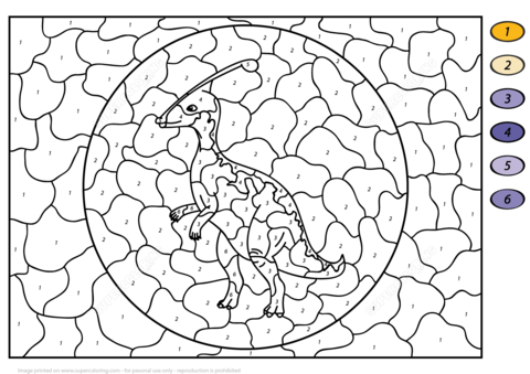 Parasaurolophus Dinosaur Color By Number Coloring Page